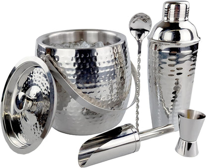 BREKX Insulated Ice Bucket for Cocktail Bar with Drink Shaker 5-Piece Cocktail Set for Parties with