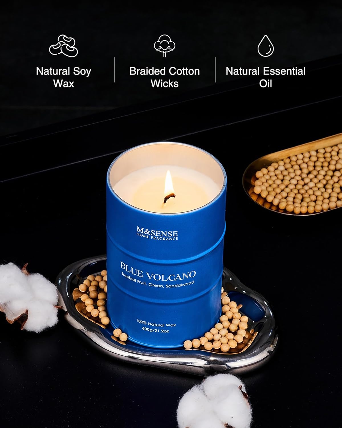 M&SENSE Tropical Fruit Soy Scented Candles Natural Non Toxic, Large Summer Candles 21.2oz 120 Hours