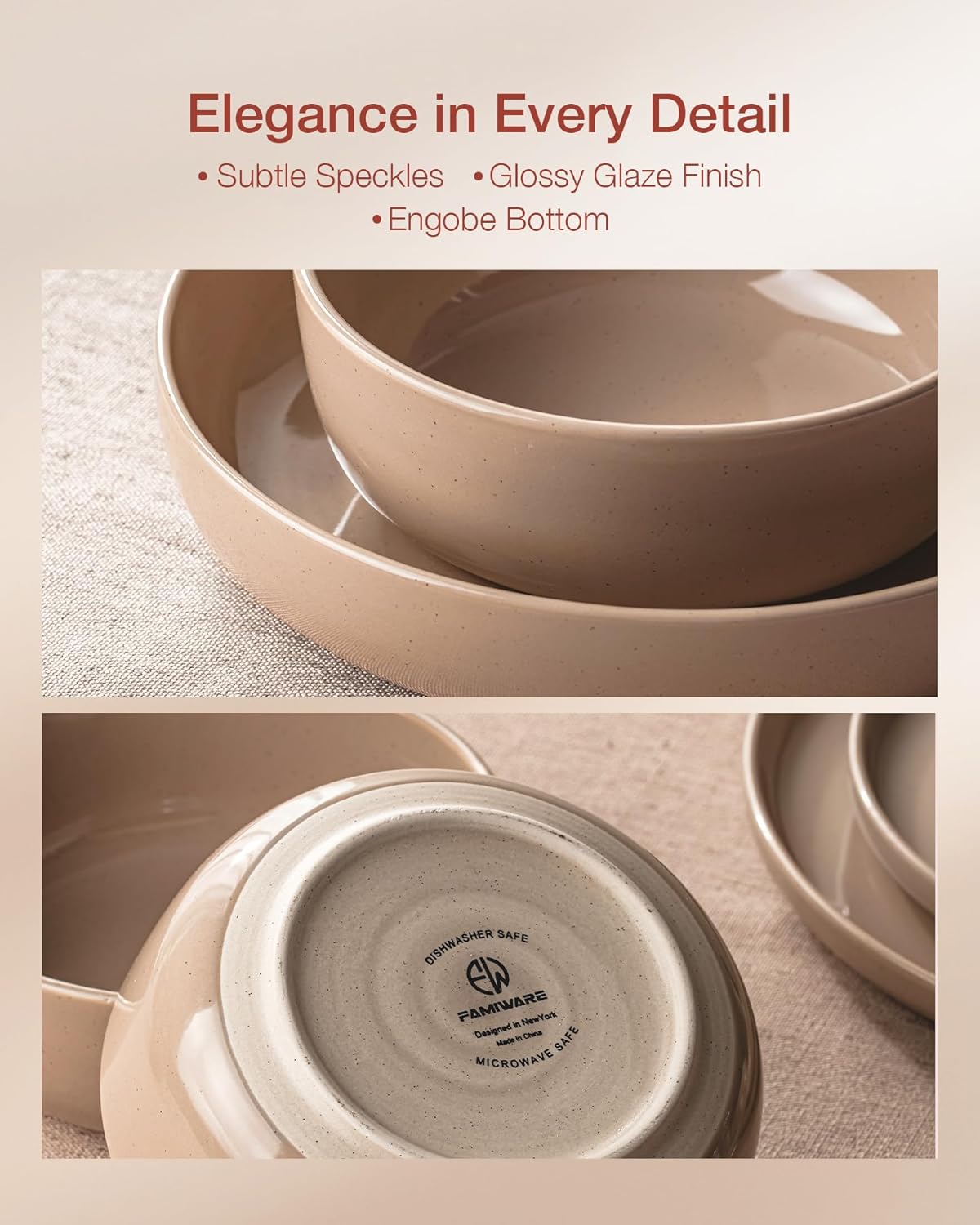Famiware Milkyway Stoneware Dinnerware Sets with Pasta Bowls, Service for 4 (16 Pieces), Plates and