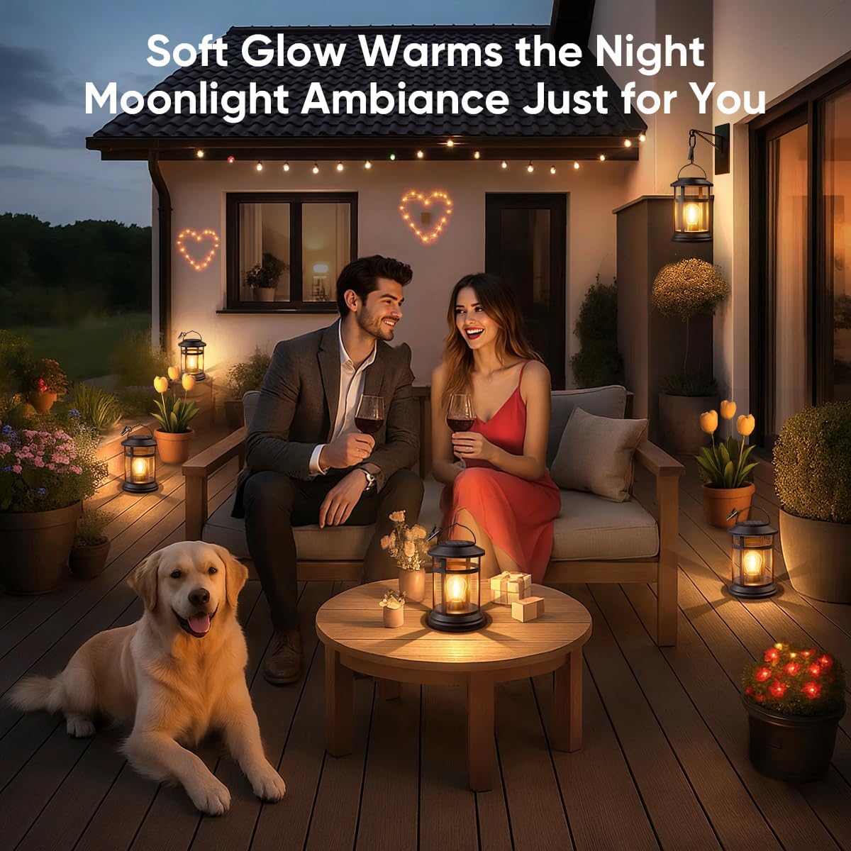 Solar Lanterns Outdoor Waterproof: 2 Pack Hanging Solar Lights for Outside Patio Porch Garden