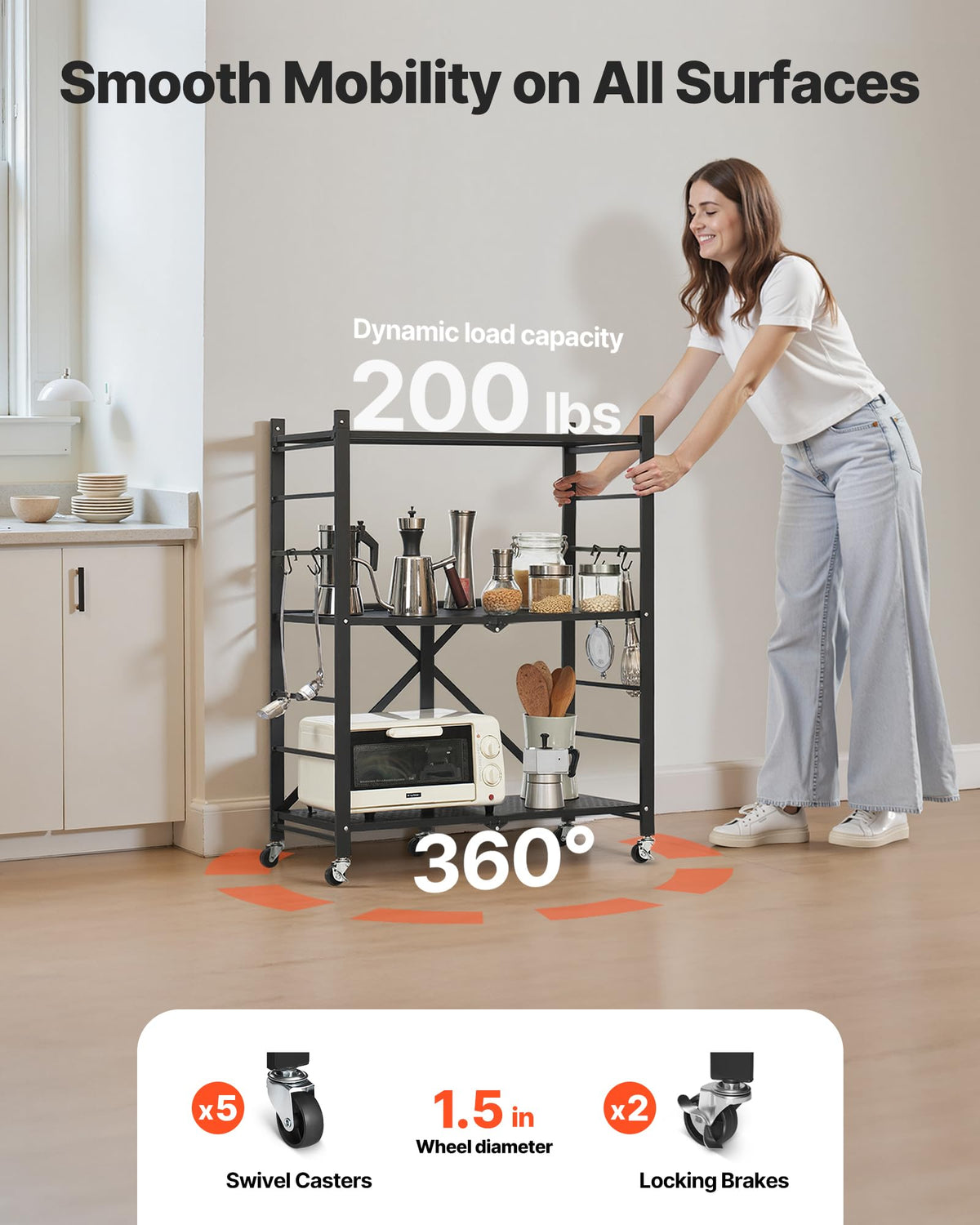 VEVOR 3-Tier Foldable Storage Shelf, 30W x 13D x 36H Inch Folding Metal Rack Shelving Unit, No