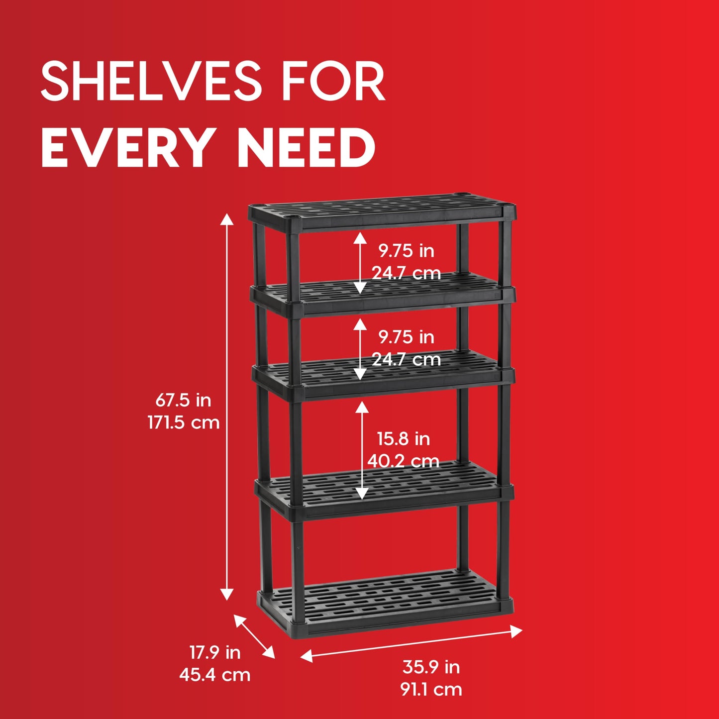 IRIS USA Plastic Storage Shelves |Made in USA| 68"H x 36"W x 18"D - Black