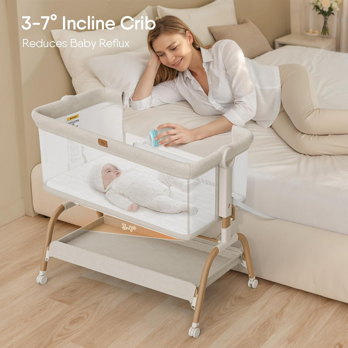 Baby Bassinet Bedside Crib, 3-in-1 Baby Bassinet Bedside Sleeper with Mattress and Soft, Breathable
