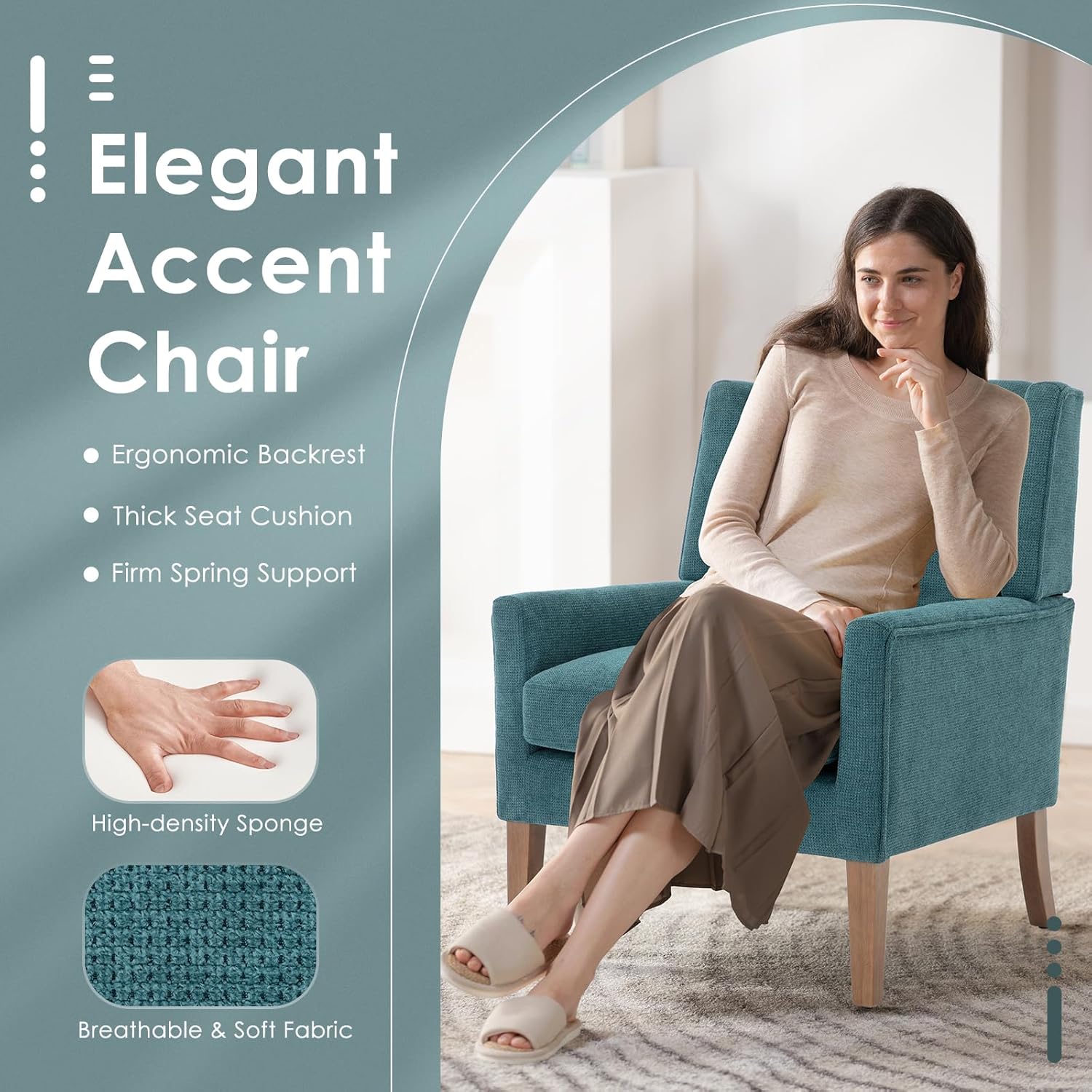 COLAMY Modern Wingback Living Room Chair Set of 2, Upholstered Fabric Accent Armchair, Single Sofa