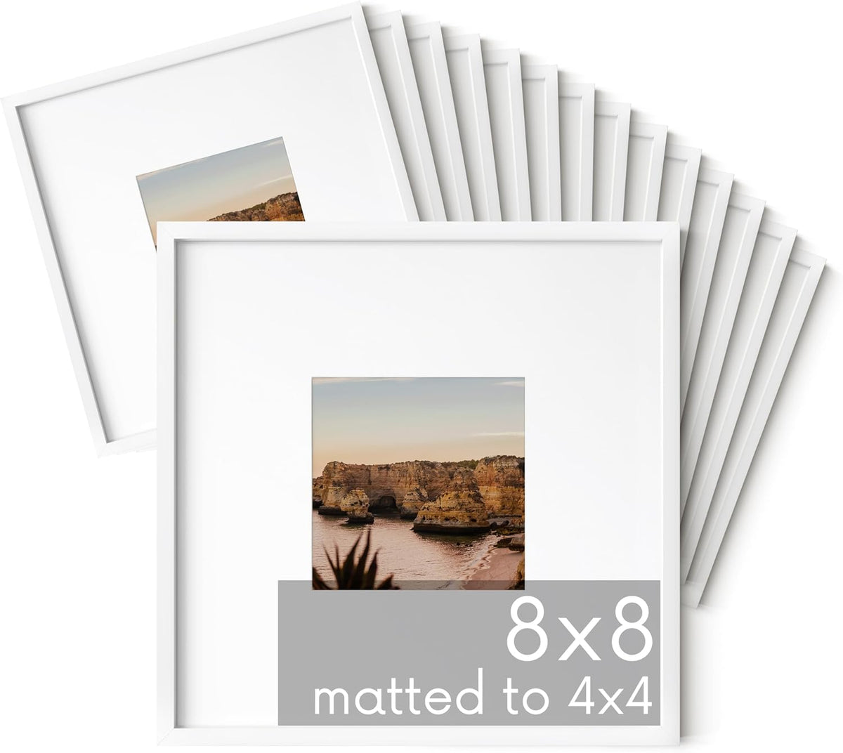 HAUS AND HUES 8x8 White Metal Picture Frames Matted to 4x4 - Features Premium Aluminum & Hanging