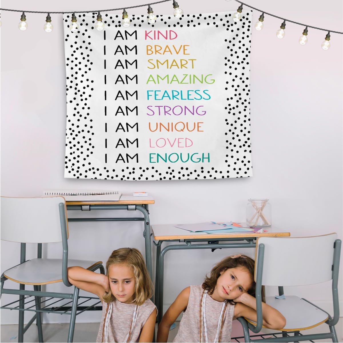 QGFM Positive Affirmations Wall Decor, I am Kind Brave Smart Inspirational Tapestry Wall Hanging