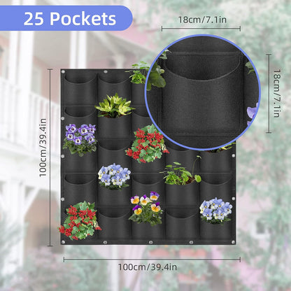 25 Pockets Hanging Planter Bags, Hanging Vertical Wall Mounted Plant Planting Grow Bags, Herb