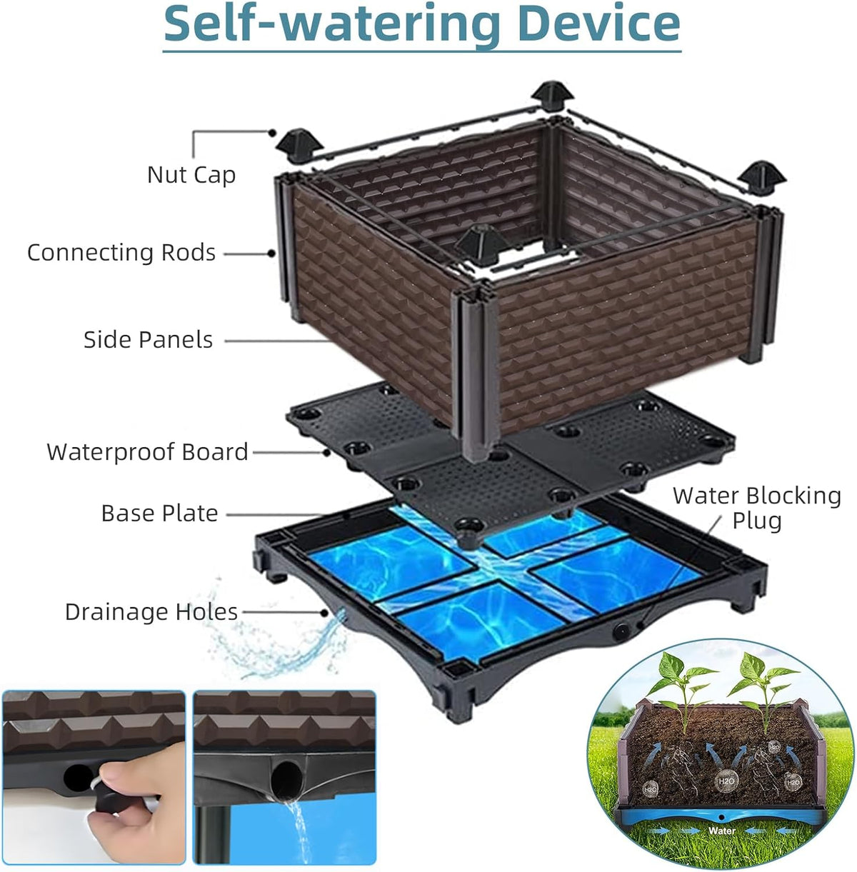 Large Planters for Outdoor Plants - Deepened 20" H, Raised Beds for Gardening Self Watering