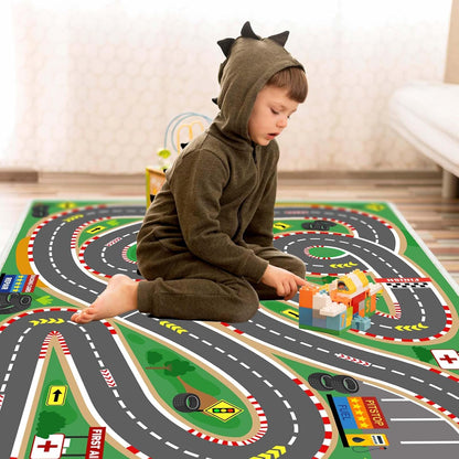 Kids Rug Play Mat Playroom Rugs Car Rugs for Kids Toy Cars Race Track for Classroom Rug(Race-Green