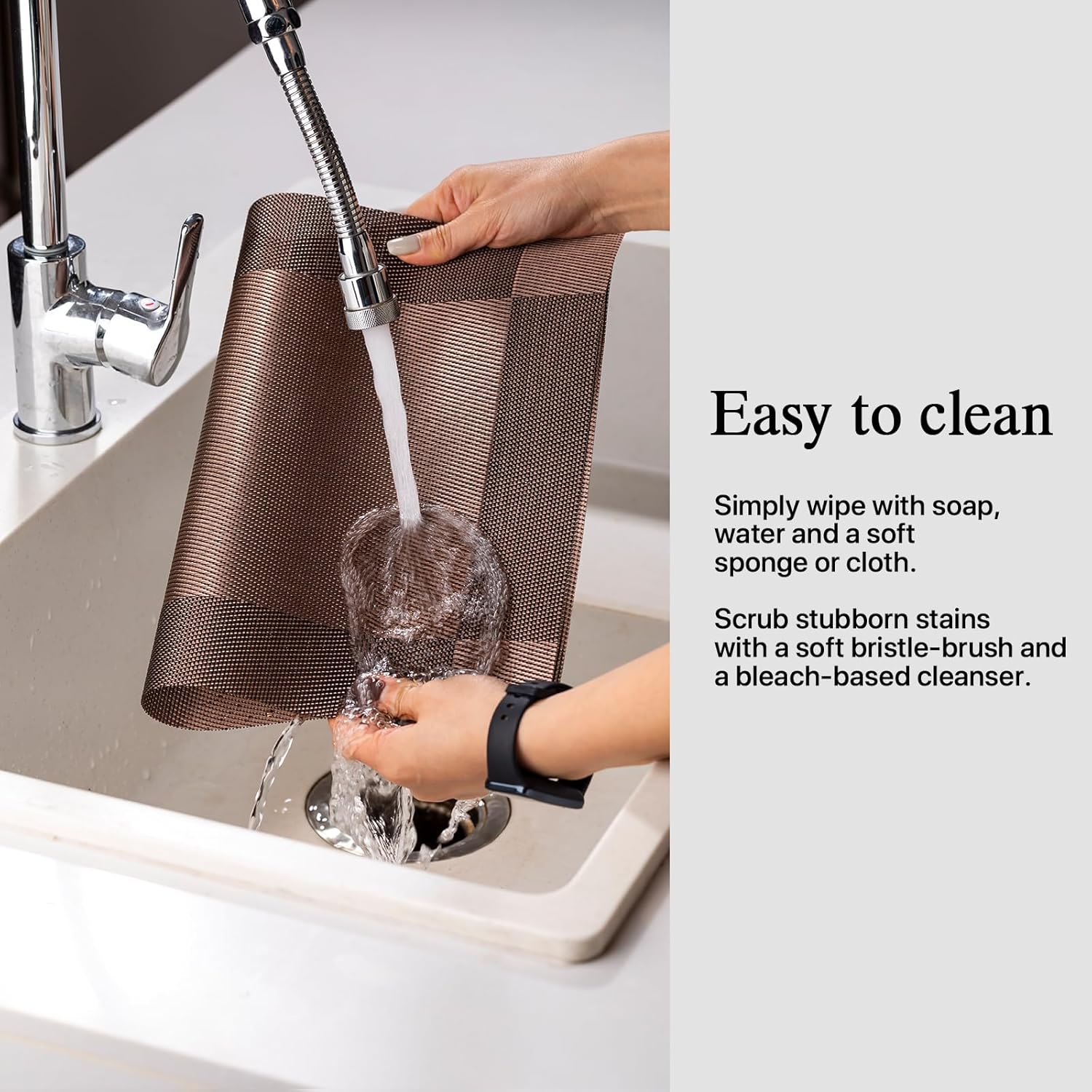 Placemats Set of 6 - Easy Clean Woven Vinyl Placemats for Dining Table, Indoor/Outdoor Place Mats