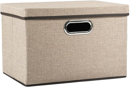 PRANDOM Collapsible Storage Cubes with Lids [1-Pack] Jute Fabric Foldable Storage Boxes Organizer