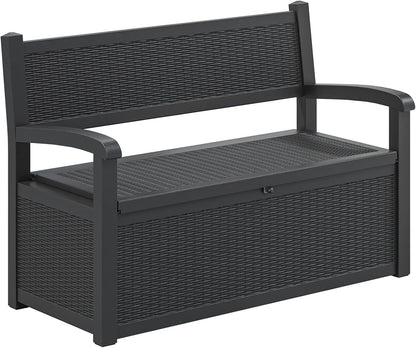 70 Gallon Deck Bench with Storage,Outdoor Storage Box Bench Waterproof&Lockable, Resin Patio