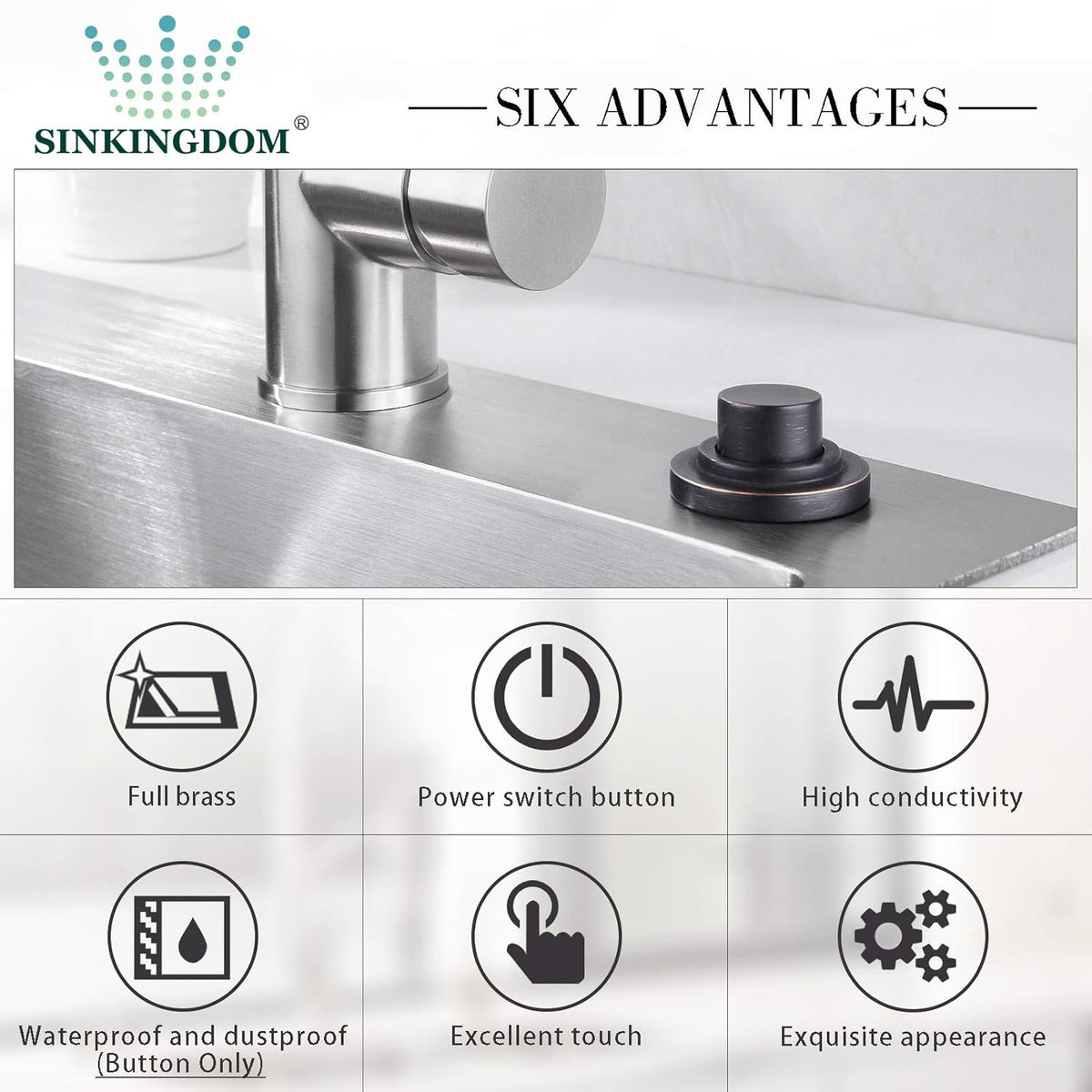 SinkTop Air Switch Kit (Long Full Brass Button) for Disposal, Dual Outlet, (Oil Rubbed Bronze)