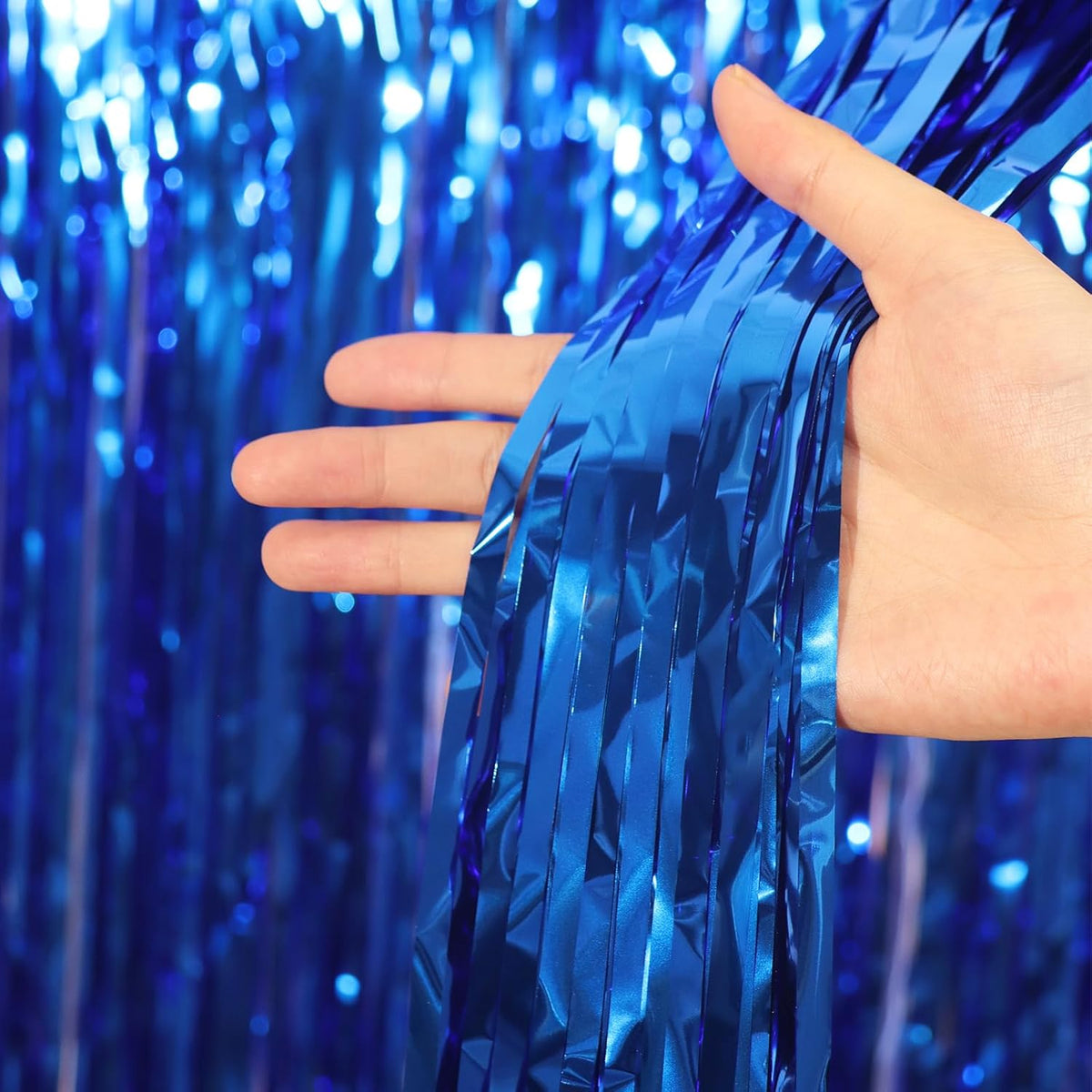 3 Pack 3.3x8.2 Feet Blue Foil Fringe Backdrop Curtains, Tinsel Streamers Birthday Party