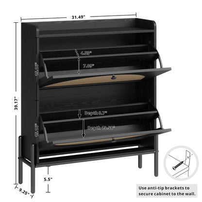 IRONCK Rattan Shoe Cabinet Storage with 2 Flip Drawers, Black