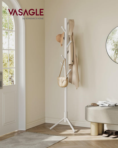 VASAGLE Solid Wood Coat Rack, Free Standing Tree-Shaped Coat Rack with 8 Hooks, 3 Height Options