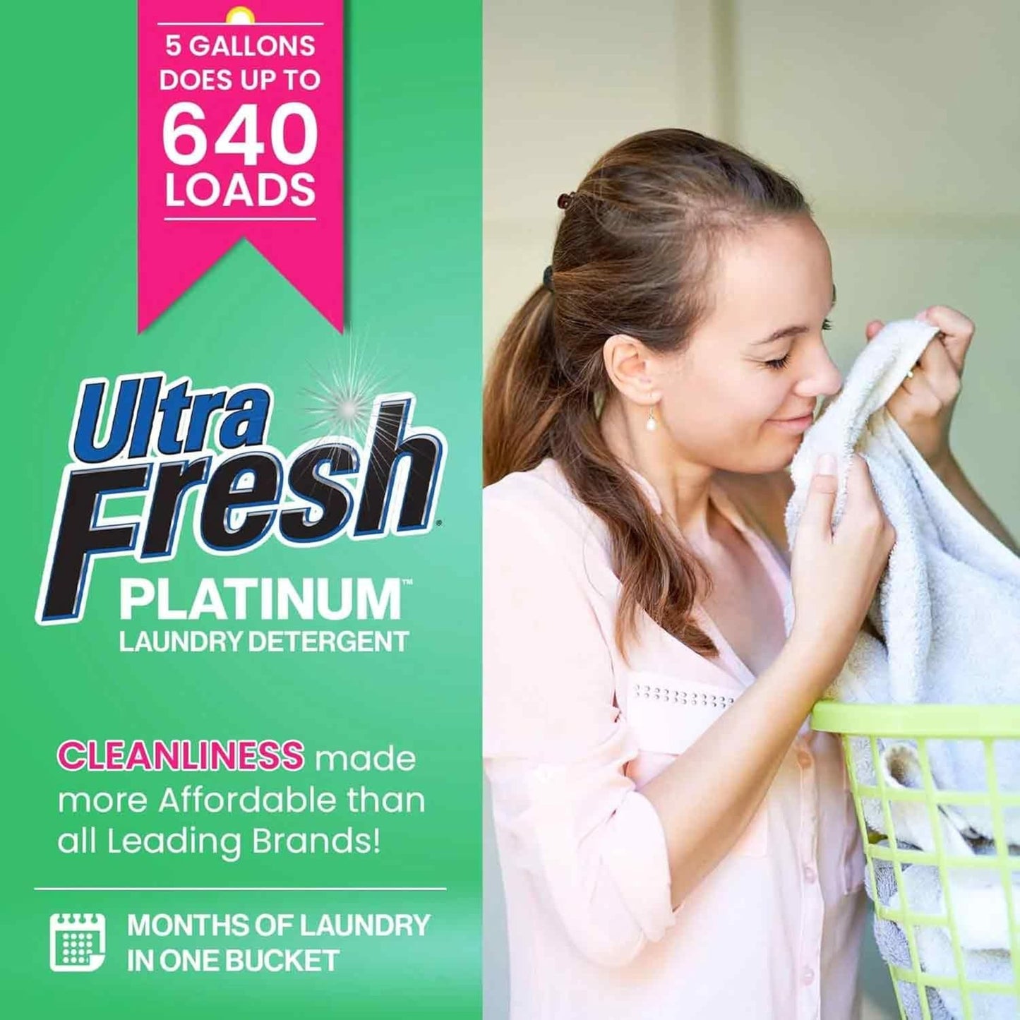 Ultra Fresh 3X Platinum Liquid Laundry Detergent with Fabric Softener, Green - Deep Cleaning Power
