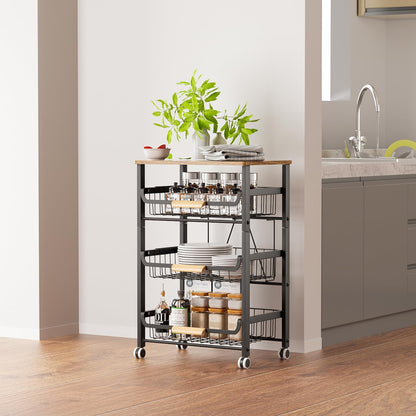 4-Layer Fruit Basket Kitchen Food Storage Organizer and Storage Rack, Stackable Storage cart with