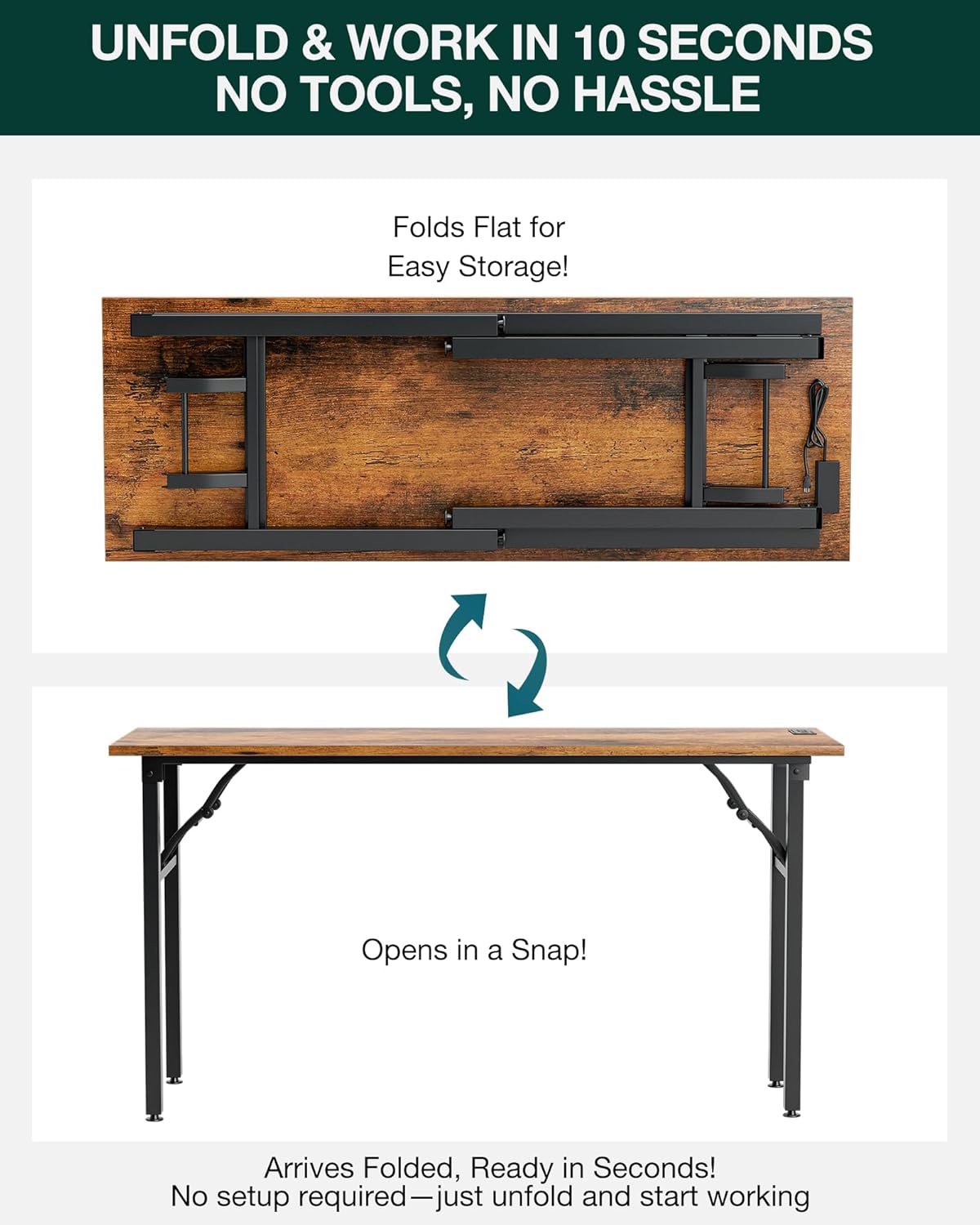Frylr Small Folding Computer Desk – 55.1 Inch Portable Table for Craft and Study, Lightweight Desk
