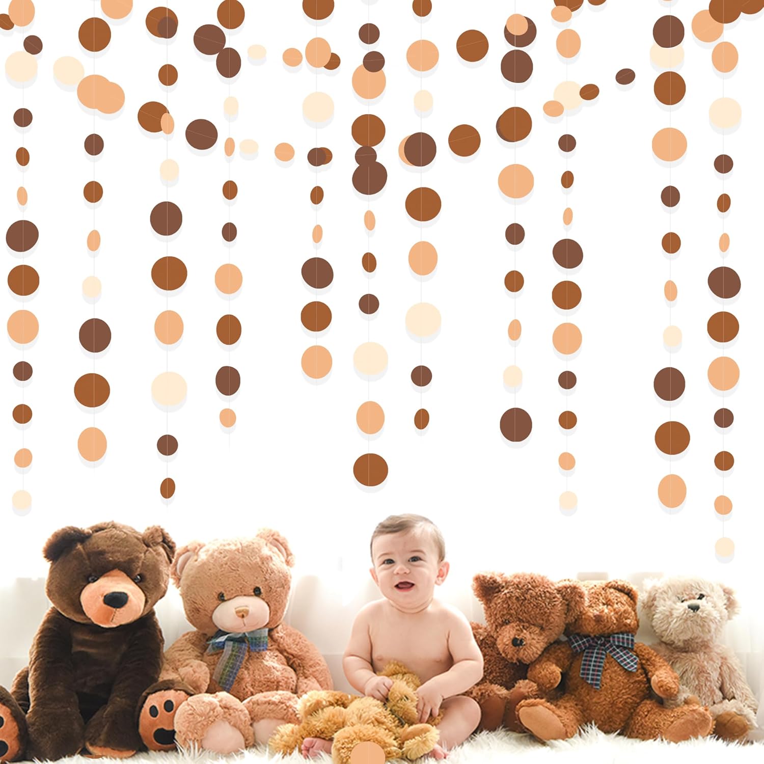 Ombre Brown Party Decorations Polka Dots Garlands Cream Tan Brown Boho Hanging Paper Circle Dots