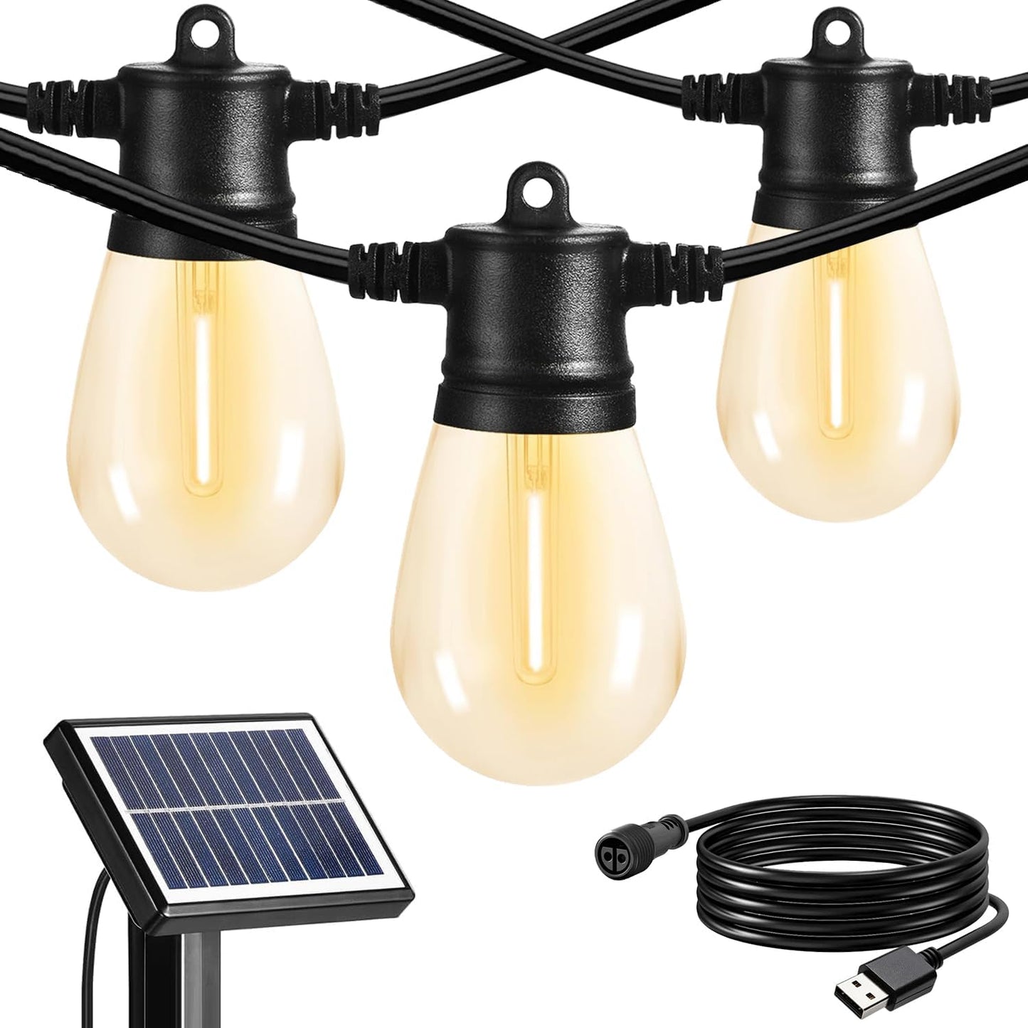 SUNTHIN 24ft Solar String Lights, USB Rechargeable Solar Outdoor Lights with Waterproof &