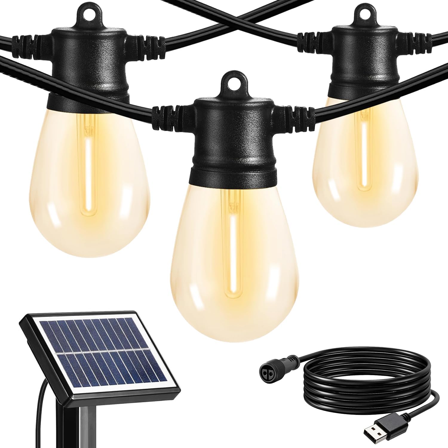 SUNTHIN 24ft Solar String Lights, USB Rechargeable Solar Outdoor Lights with Waterproof &