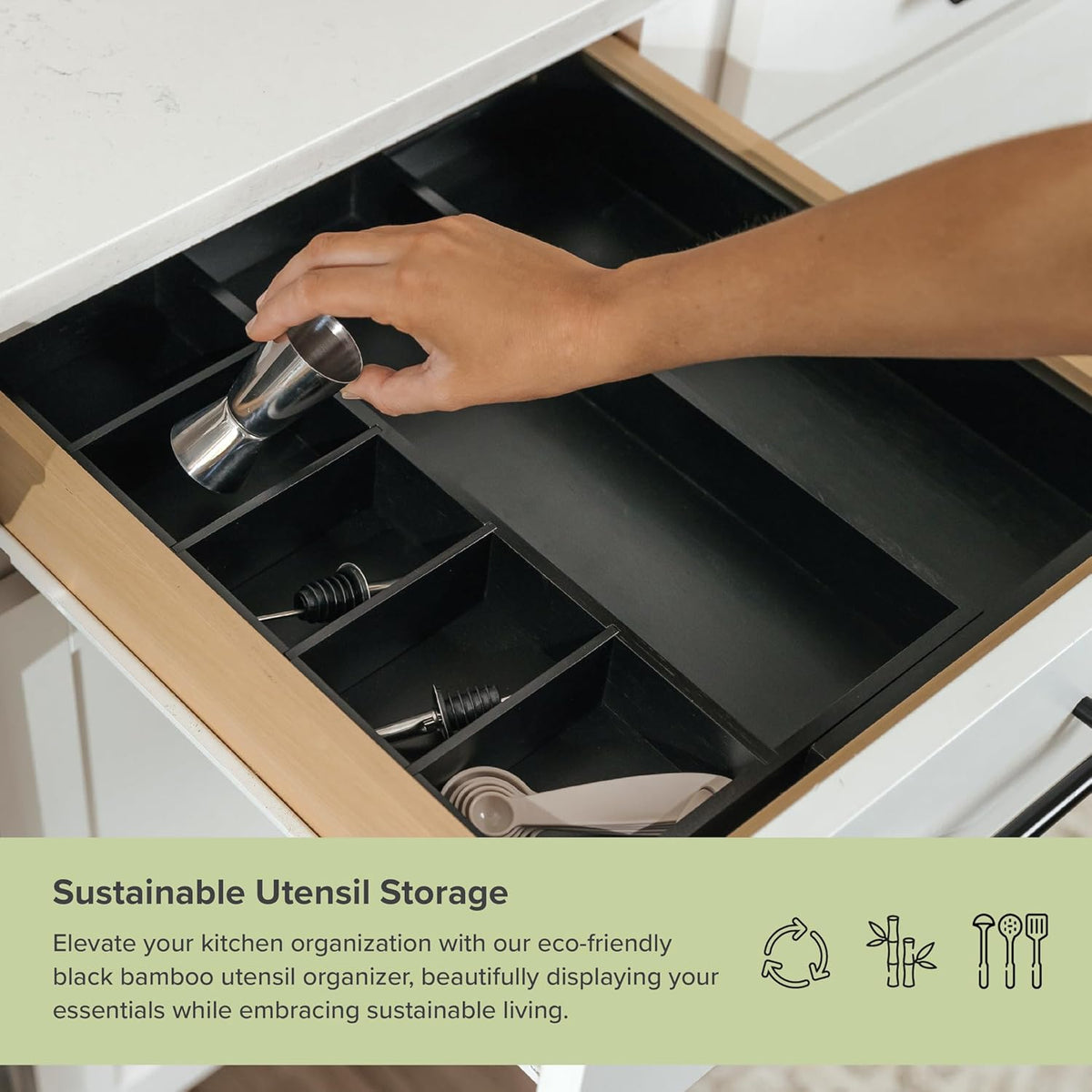Adjustable Kitchen Drawer Organizer for Utensils and Junk, Food-Safe Contract Grade with 100%