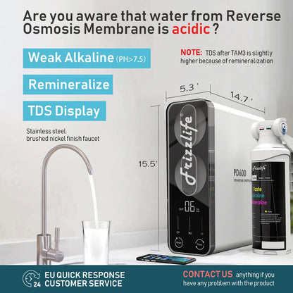 Frizzlife Reverse Osmosis Water Filter - Alkaline Mineral pH+, 600 GPD High Flow, Tankless RO