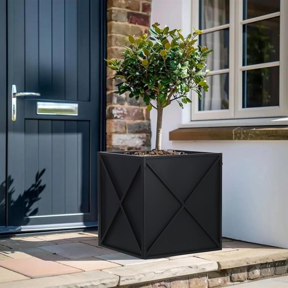 SUNNYPARK Large Metal Planter Box 17”x 17”x 18”, Square Modern Black Metal Planter Box Heavy Duty