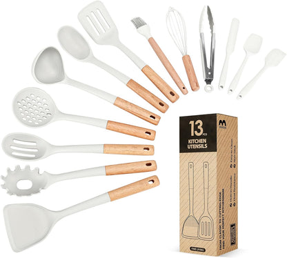 Kitchen Utensils Set, 13PCS Silicone Cooking Utensils, Heat Resistant Kitchen Utensil Spatula Set