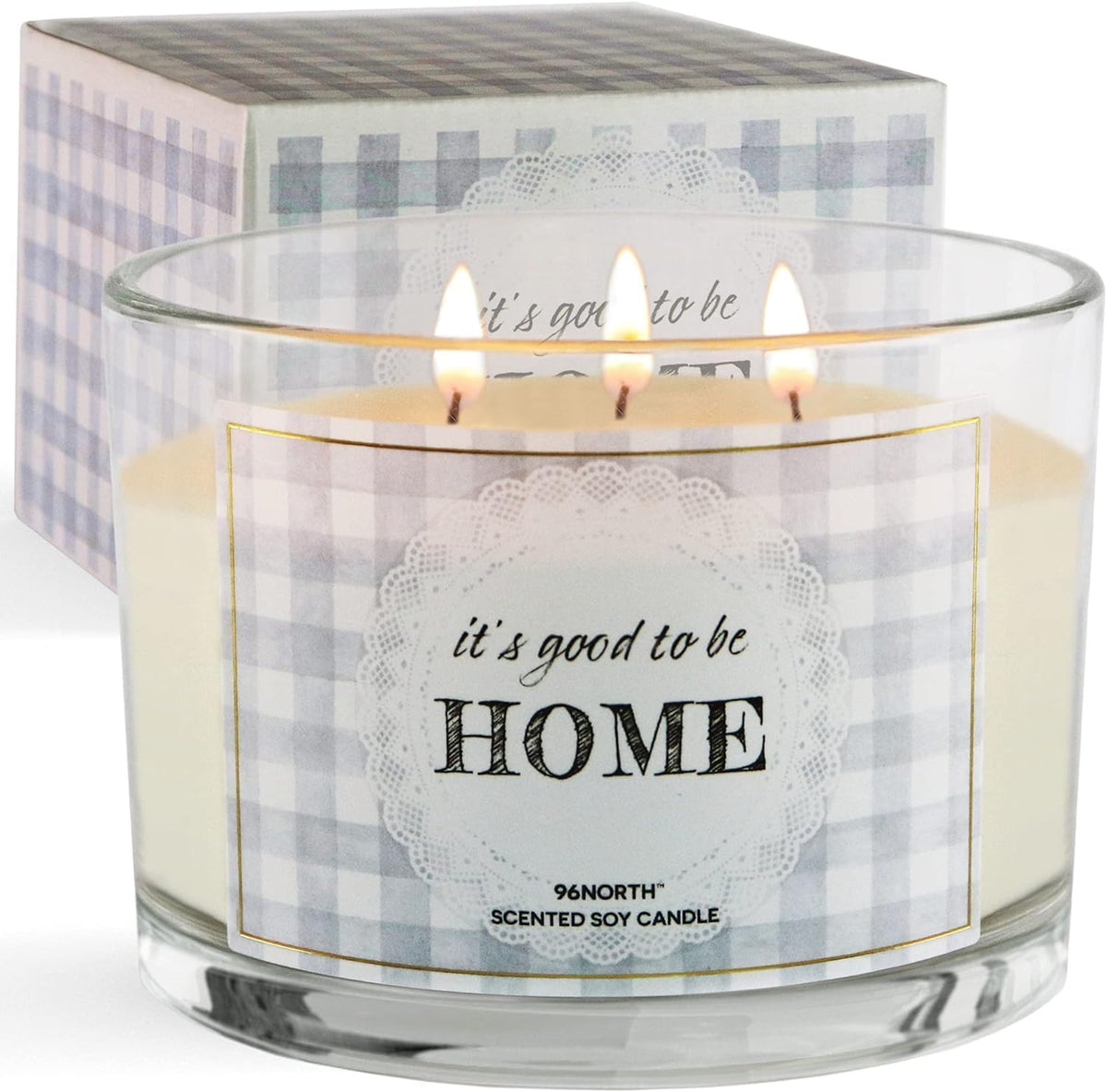 96NORTH Fresh Linen & Soft Amber Candle | Large 3 Wick Jar Candle | 12 Oz Up to 50 Hours Burning