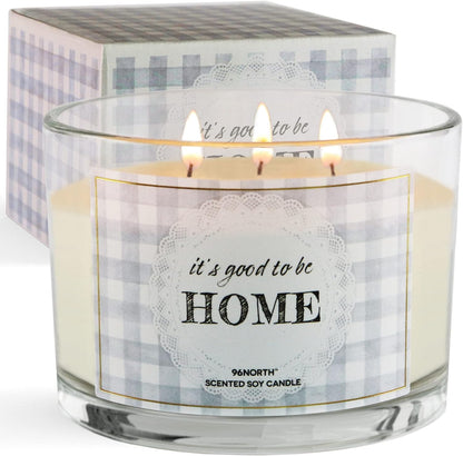 96NORTH Fresh Linen & Soft Amber Candle | Large 3 Wick Jar Candle | 12 Oz Up to 50 Hours Burning