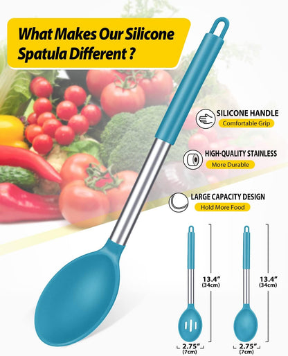 Pack of 2 Large Silicone Cooking Spoons,Non Stick Solid Basting Spoon,Heat-Resistant Kitchen