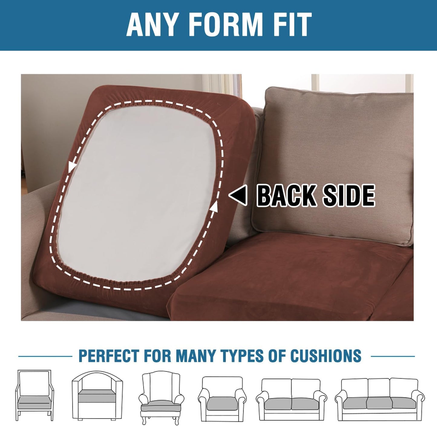 H.VERSAILTEX Velvet Stretch Couch Cushion Cover Plush Cushion Slipcover for Chair Cushion Furniture