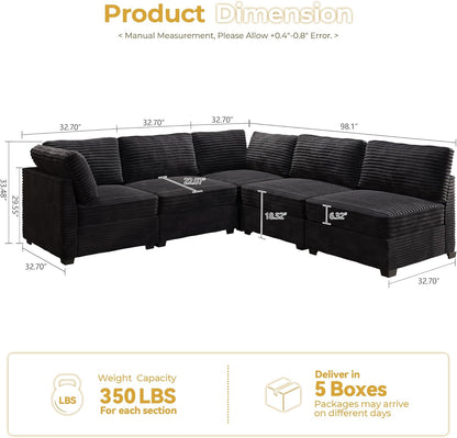 HOOOWOOO Modular Sectional Sofa,5 Pieces Sectional Couches for Living Room,98X98 L Shaped Cloud