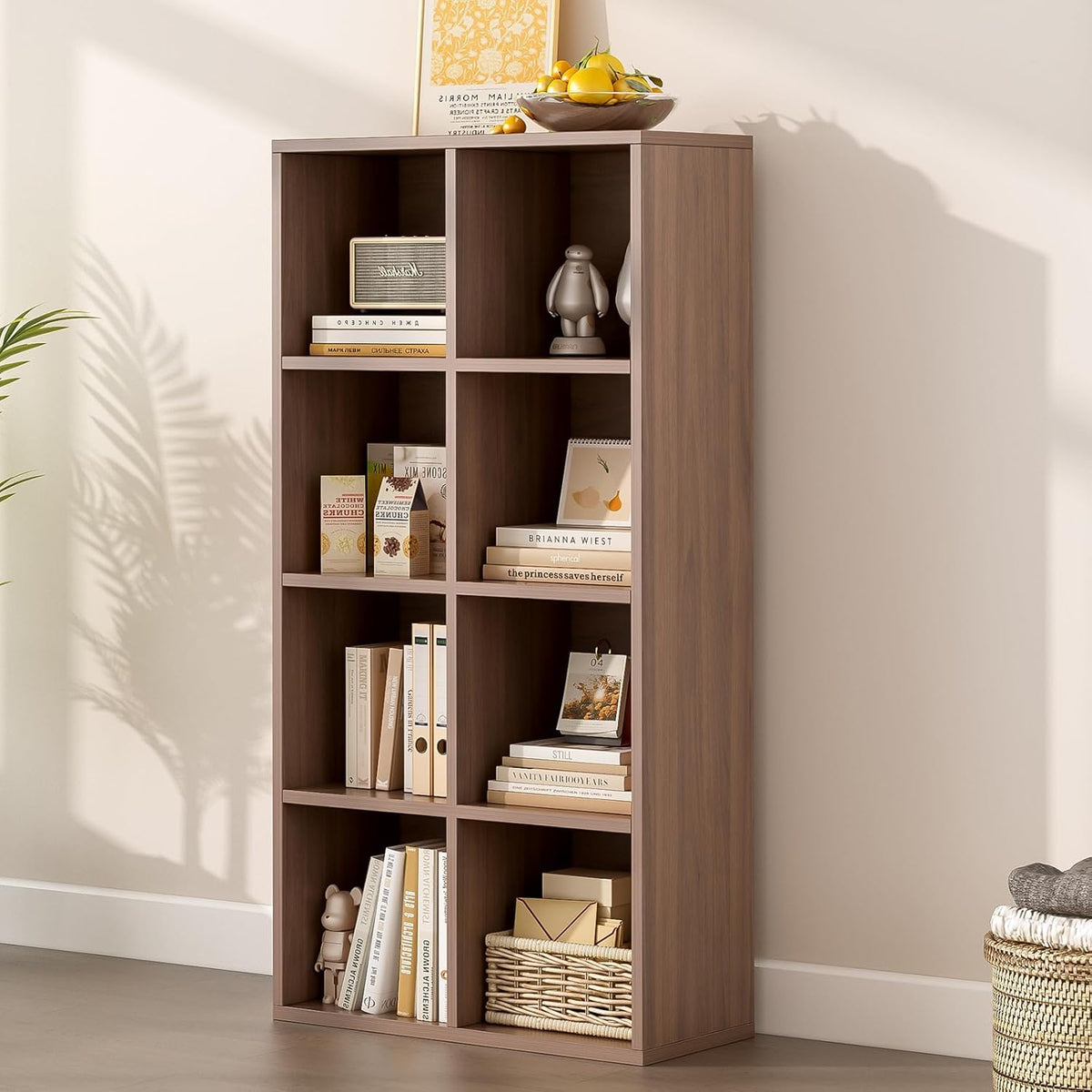 8-Cube Storage Shelf Bookcase - Wooden 4-Tier Floor Standing Open Bookshelf for Home and Office