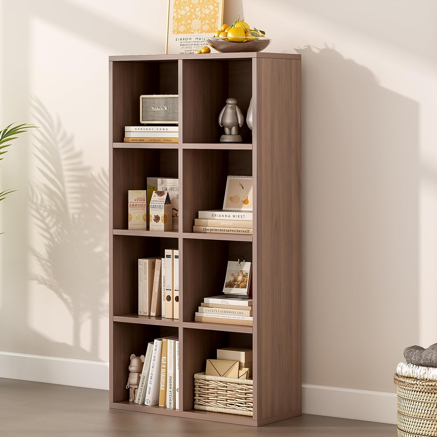 8-Cube Storage Shelf Bookcase - Wooden 4-Tier Floor Standing Open Bookshelf for Home and Office