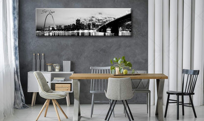 DJSYLIFE Panoramic St. Louis Skyline Wall Art Cityscape Picture Black and White Canvas Print Night