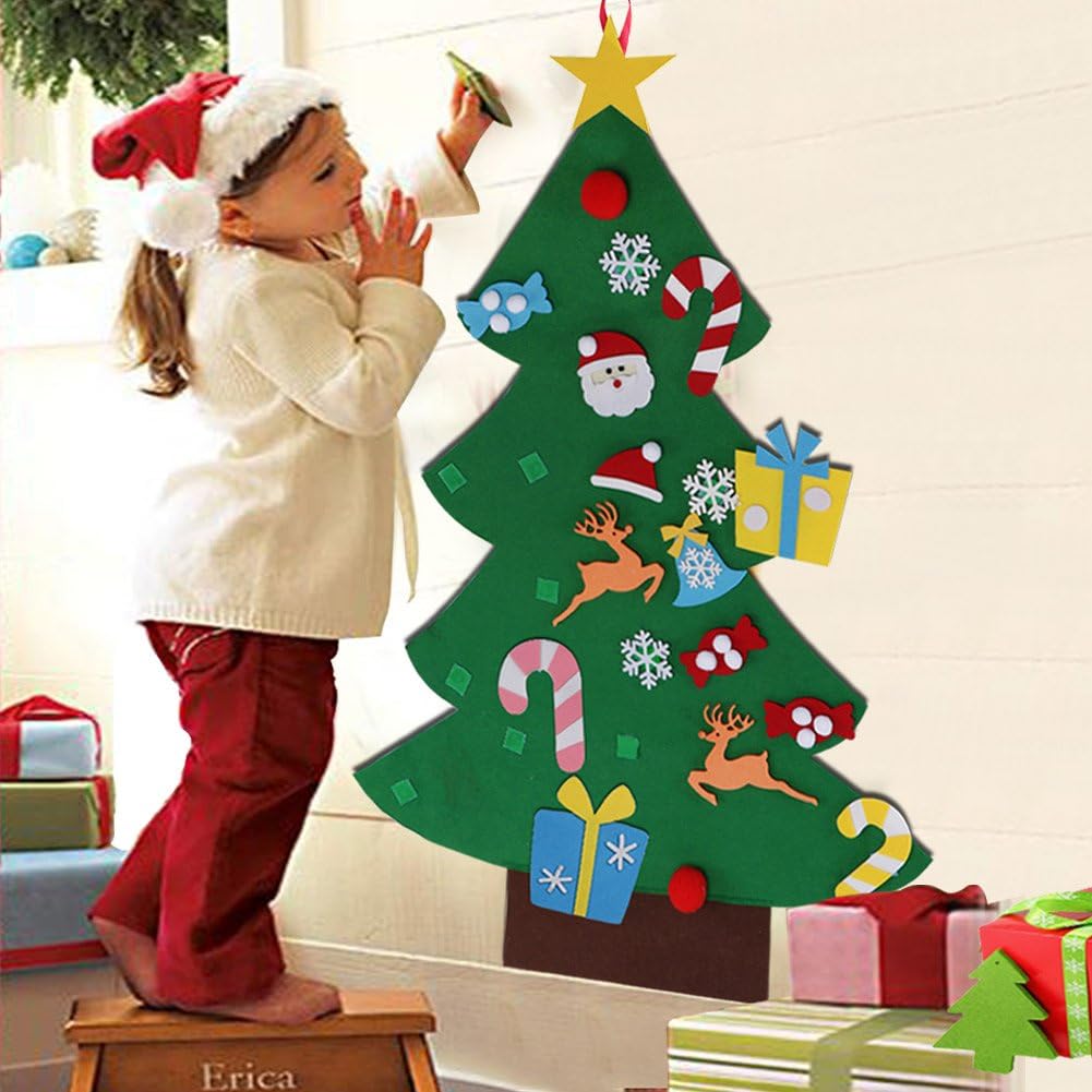AerWo DIY Felt Christmas Tree Set + 26pcs Detachable Ornaments, Kids Wall Hanging Xmas Gifts for