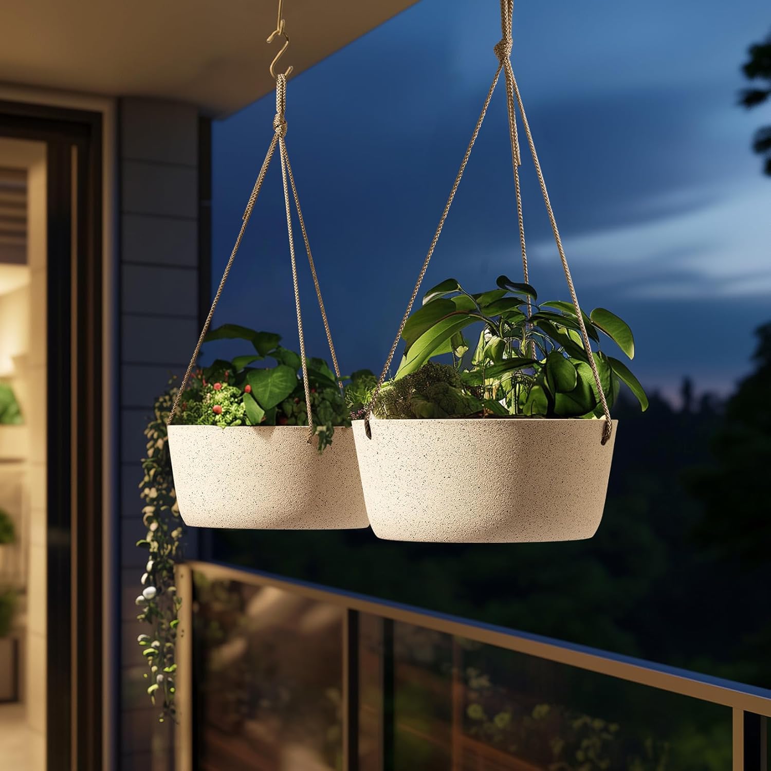 La Jolie Maison Large Hanging Planters - 12 Inch Outdoor Flower Pots, Hanging White Planters Set of