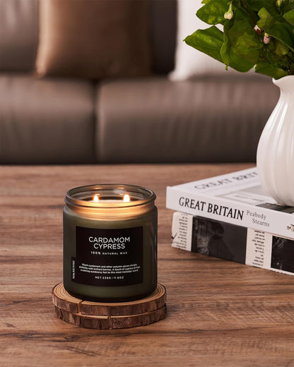 M&SENSE Spice Cardamom Cypress Large Soy Candles for Home Scented 2 Wick Large Soy Natural Candles