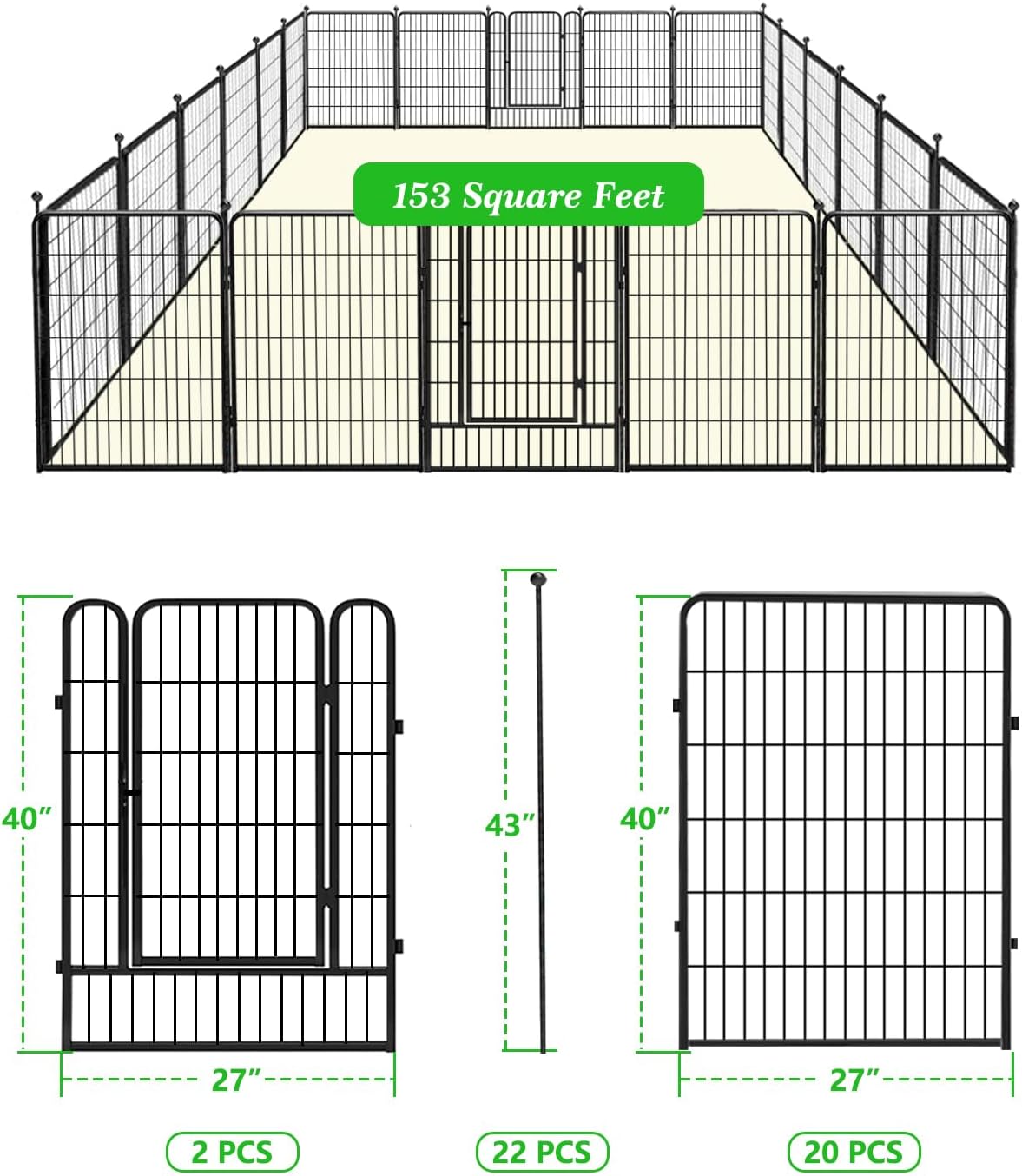 Decorative Black Metal Fencing Garden Fence with Gate, 50ft(L) 40in(H) 22 Fence Panels No Dig Fence