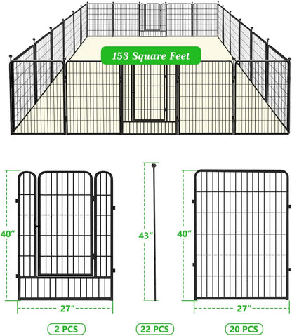 Decorative Black Metal Fencing Garden Fence with Gate, 50ft(L) 40in(H) 22 Fence Panels No Dig Fence