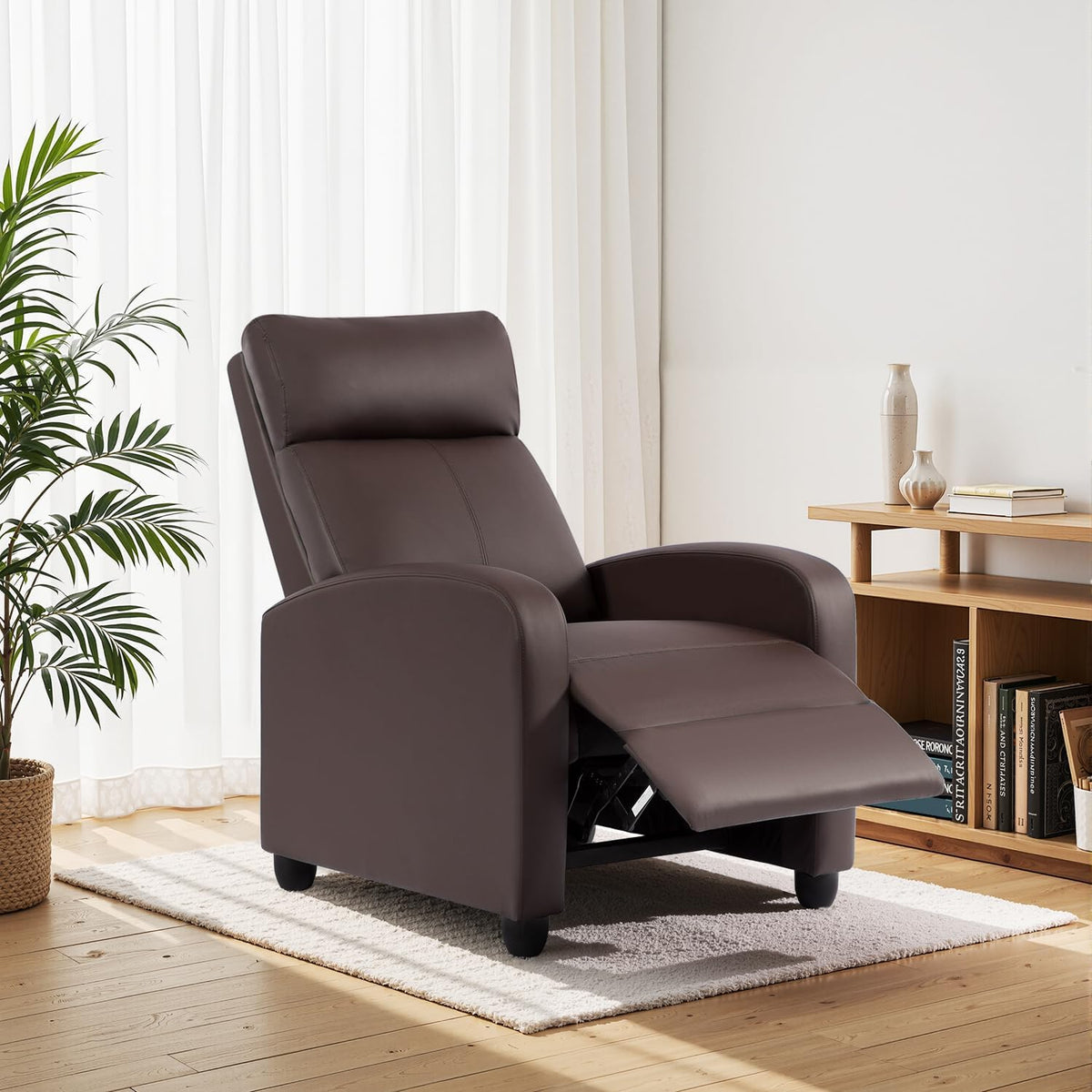 BestMassage | Recliner Chair | with 2 Point Massage Function | Leather Dark Brown | with Lumbar
