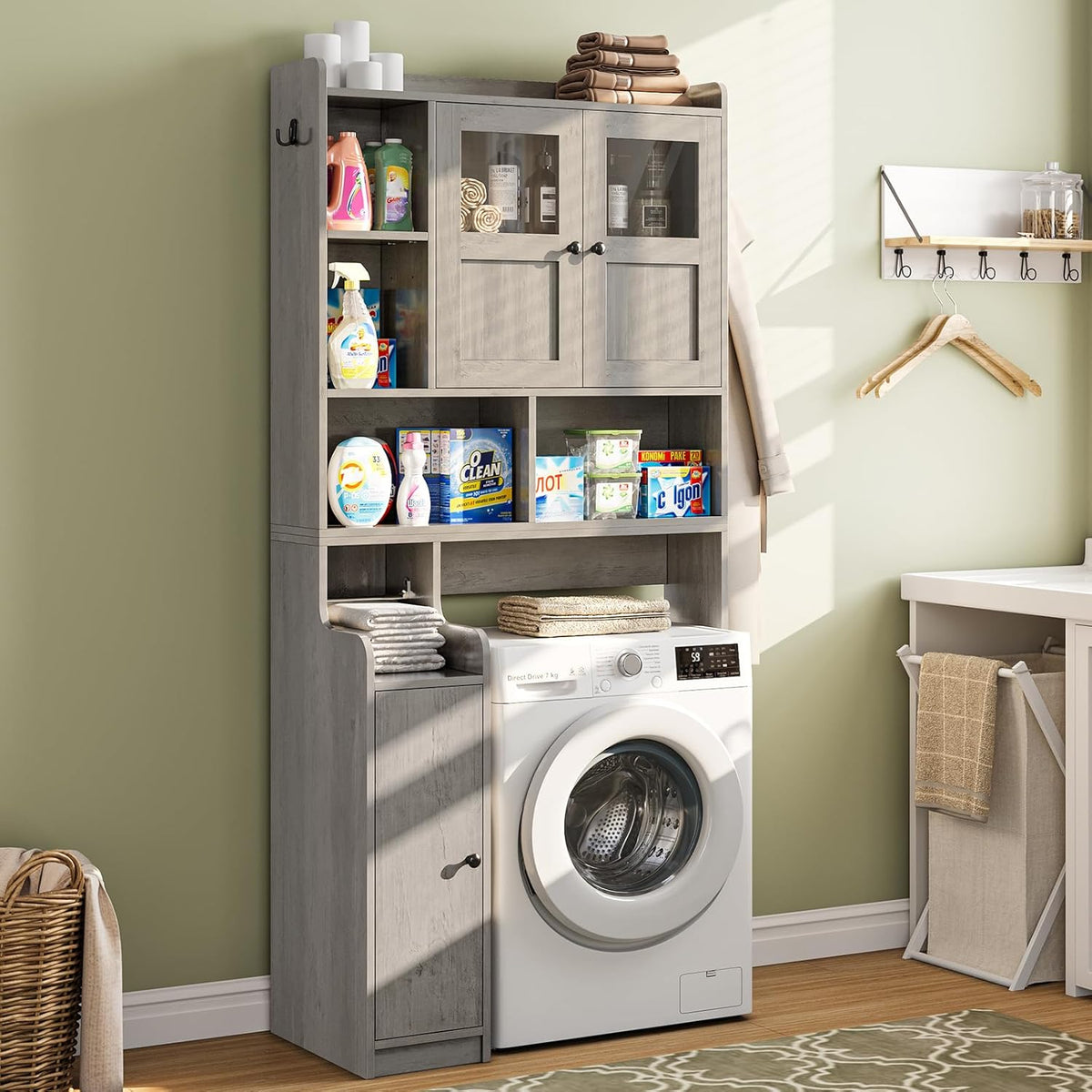 Itaar Over The Toilet Storage Cabinet, Over Toilet Bathroom Organizer with Glass Doors & Toilet