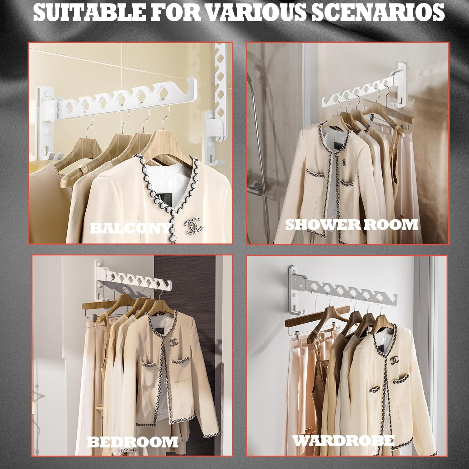 Wall Mount Coat Hanger Holder White Clothes Drying Organizer Rack Garment Hooks Aluminium
