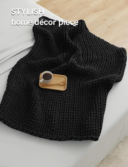 YnM Chunky Throw Blanket, Medium-Weight, Hand Knitted, Skin Friendly, Ventilated and Breathable