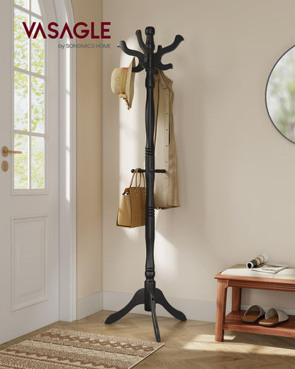 VASAGLE Freestanding Coat Rack, Rubber Wood Coat Tree with 11 Hooks