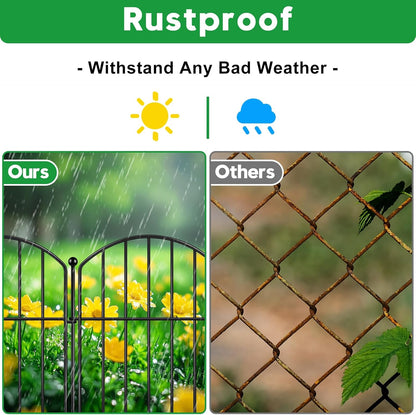 Decorative Garden Fence 17in (H) x10ft (L), Arched Rustproof Metal No Dig Fence for Dogs & Rabbit