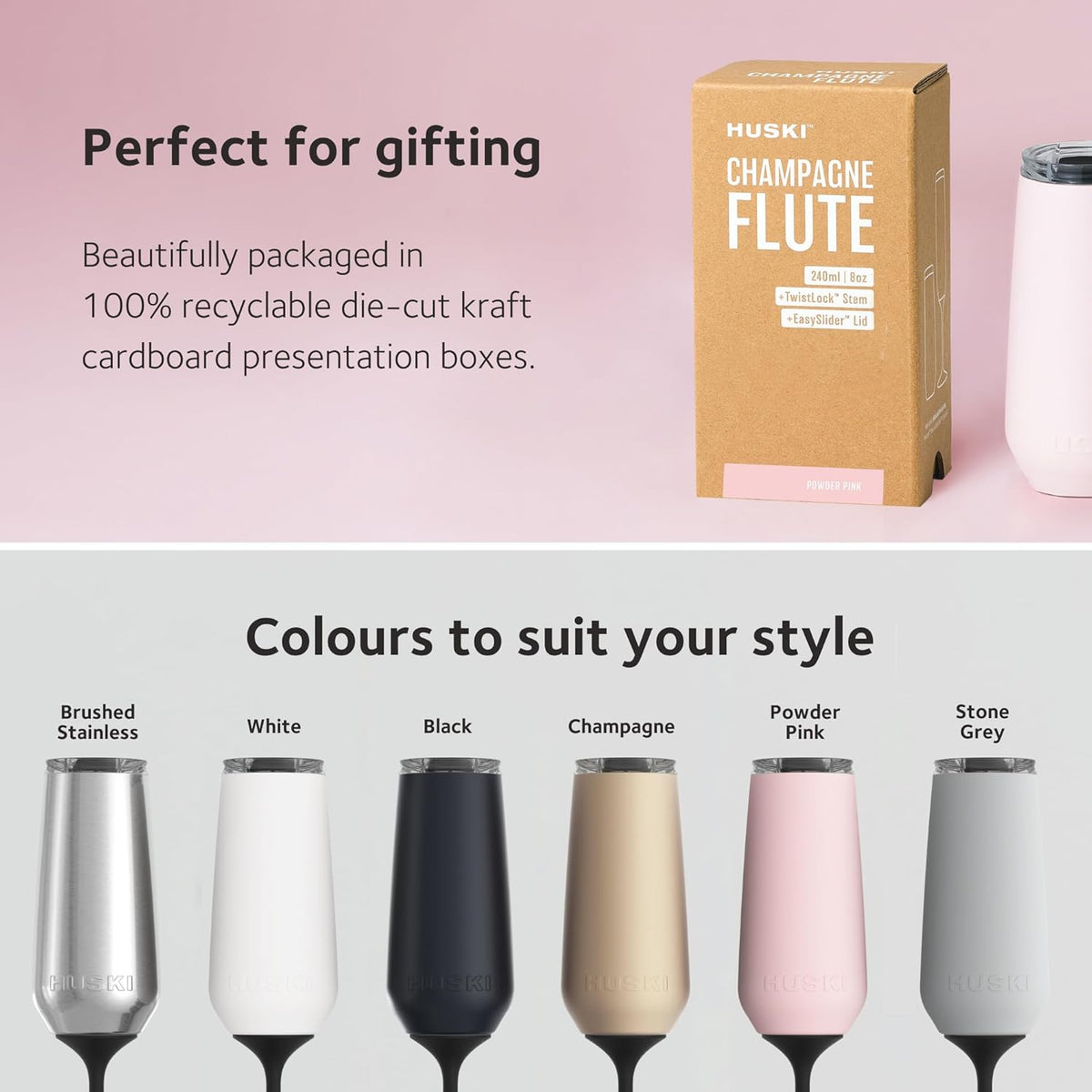 Huski Champagne Flute | NEW | Award-winning Design with Detachable Stem | Premium Stainless Steel